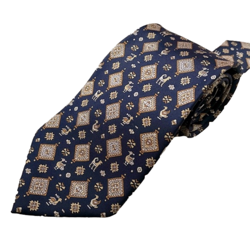 Salvatore Ferragamo Blue / Gold Animal Paisley Silk Tie - NWTs, Italy 🇮🇹